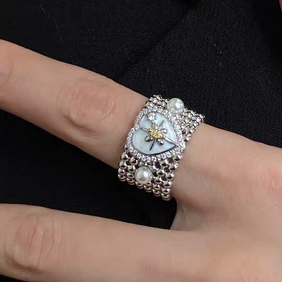Dreamy Pearl Heart Ring – Y2K Fairycore Star Statement Jewelry