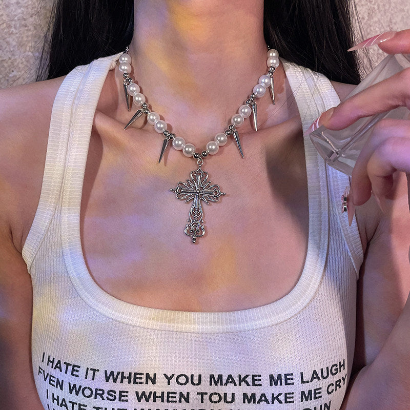 Angel Tears Pearl Necklace – Y2K Gothic Dark Coquette Jewelry