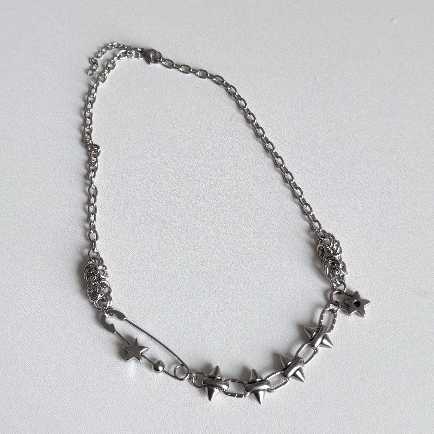 Silver Spike Star Chain Necklace — Y2K Gothic Punk Jewelry