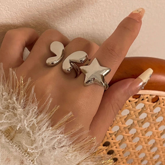 Y2K Sculptural Silver Ring — Futuristic Abstract Statement Ring