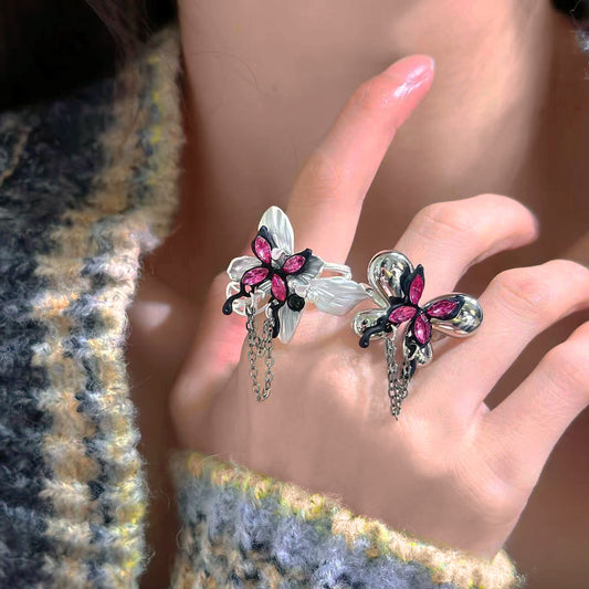 Butterfly Crystal Ring — Y2K Fairycore Gothic Statement Ring