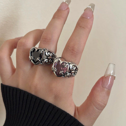Velvet Heart Ring — Gothic Crystal Statement Ring