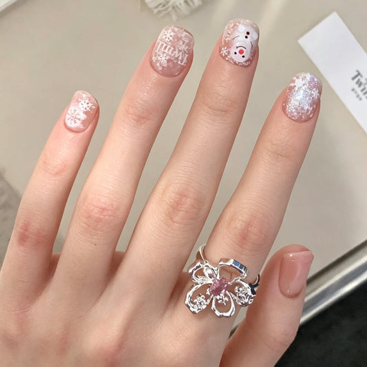 Pink Crystal Flower Ring — Y2K Fairycore Statement Ring