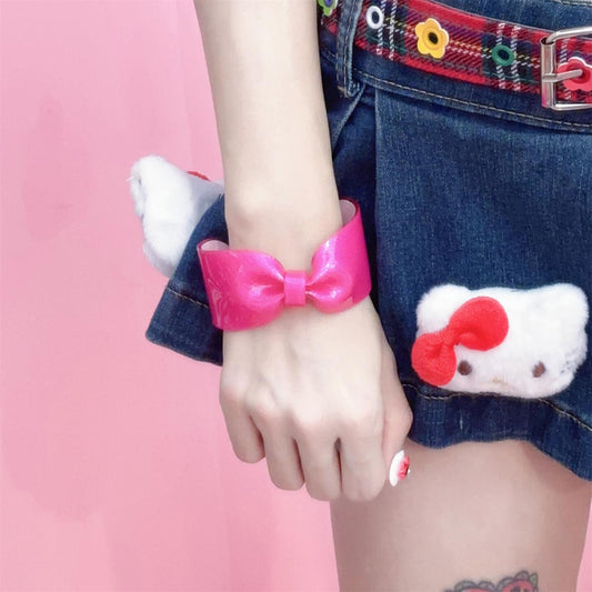 Oversized Bow Bracelet — Y2K Coquette Acrylic Statement Bangle