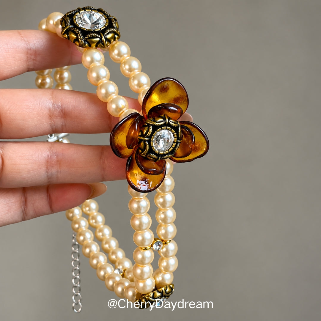 Tortoiseshell Heart & Pearl Layered Necklace Set