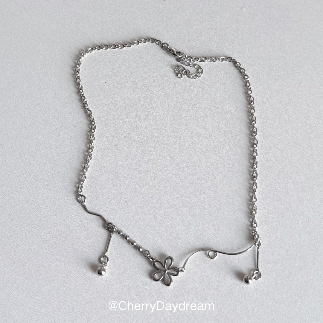 Silver Flower Charm Necklace — Minimalist Layered Chain Jewelry
