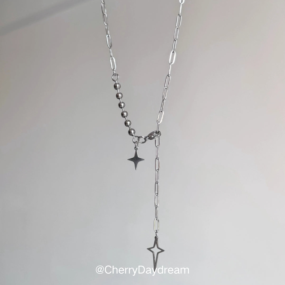 Silver Double Star Y-Chain Necklace