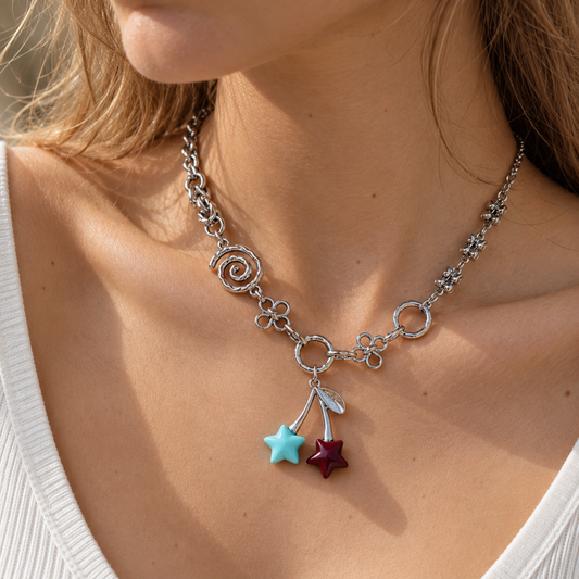 Mint Chocolate Cherry Star Charm Necklace