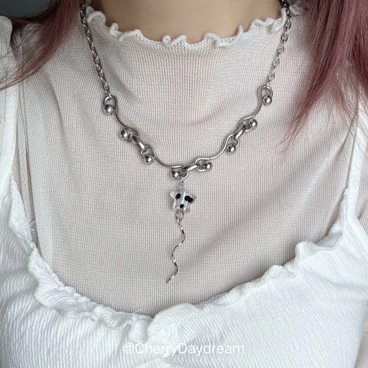 Silver Wavy Chain Necklace with Glass Star Charm