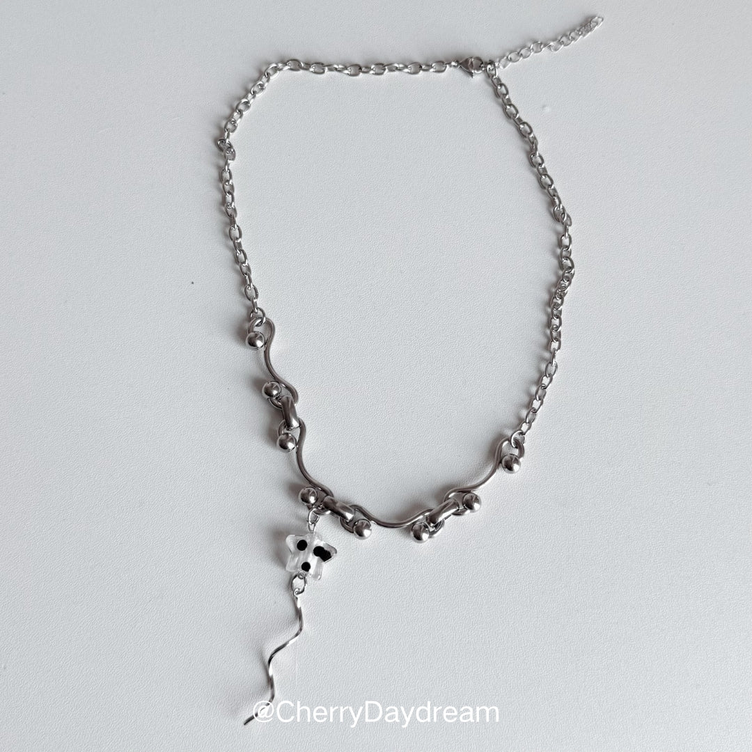 Silver Wavy Chain Necklace with Glass Star Charm