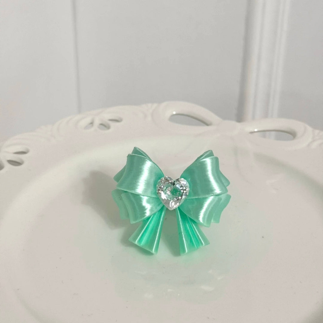 Bow Heart Crystal Ring — Y2K Coquette 3D Printed Statement Ring