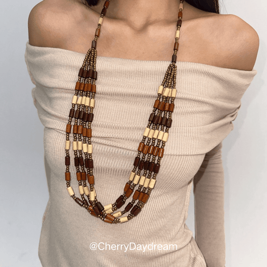 Vintage Boho Multi Strand Long Beaded Necklace