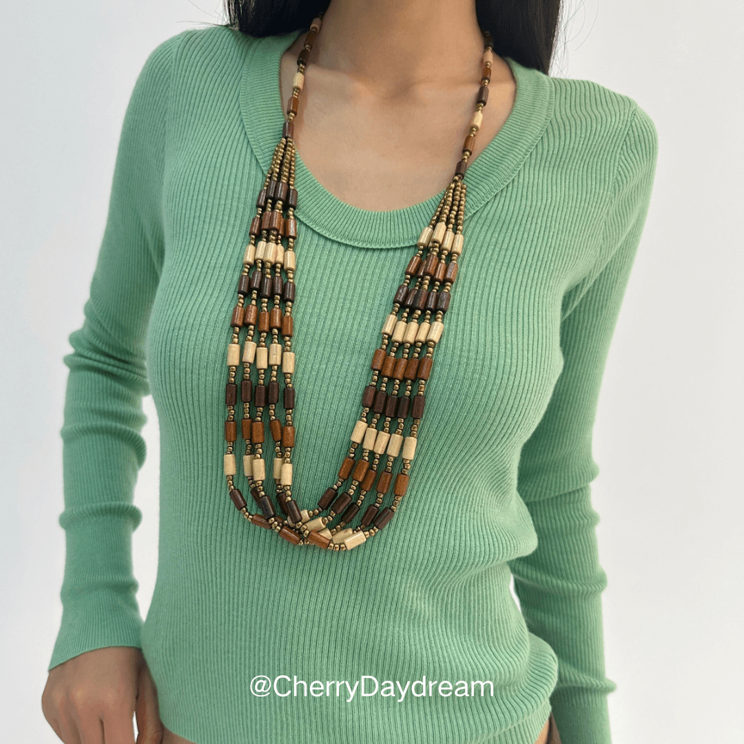 Vintage Boho Multi Strand Long Beaded Necklace