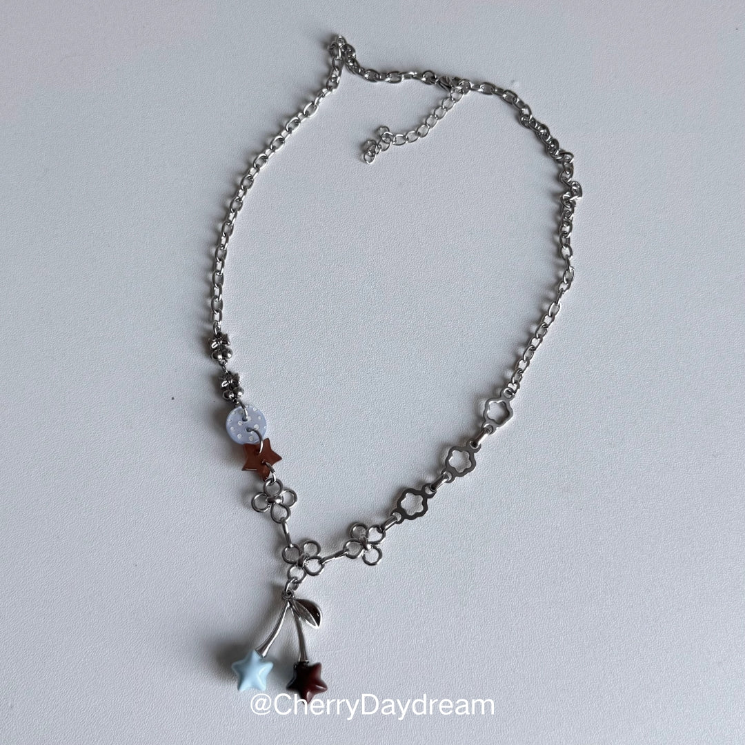 Handmade Blue and Brown Star Cherry Charm Necklace