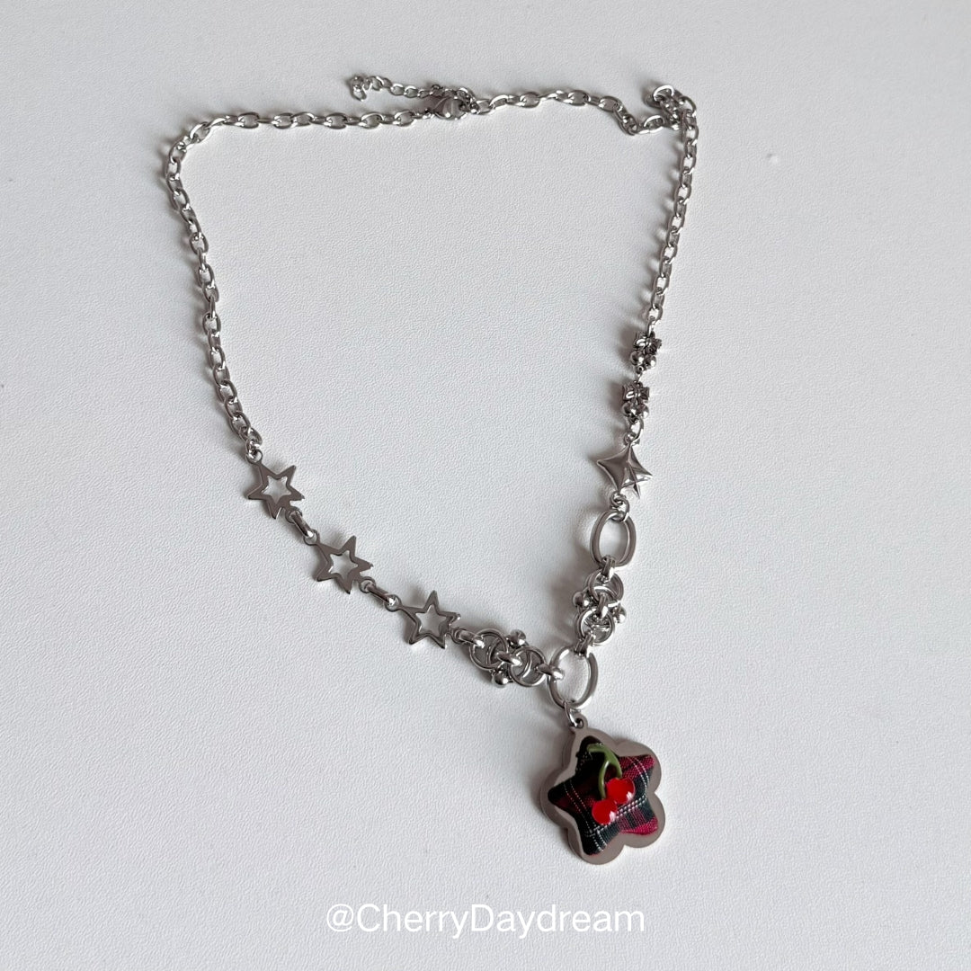 Star Cherry Plaid Pendant Necklace