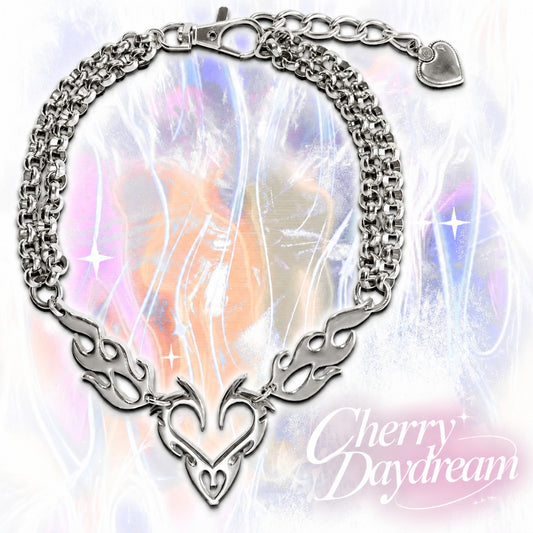 Flame Heart Silver Necklace