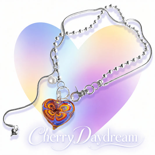 Colorful Glass Heart Pendant Necklace