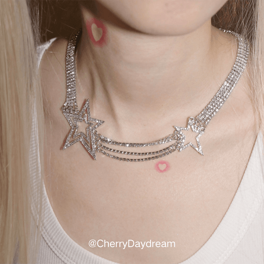 Silver Crystal Star Layered Necklace