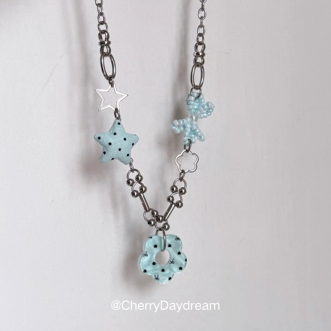 Blue Flower Star Charm Necklace