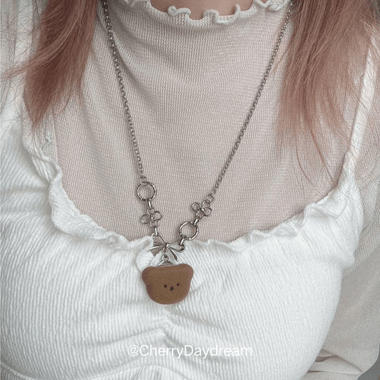 Teddy Bear Bow Flower Charm Necklace