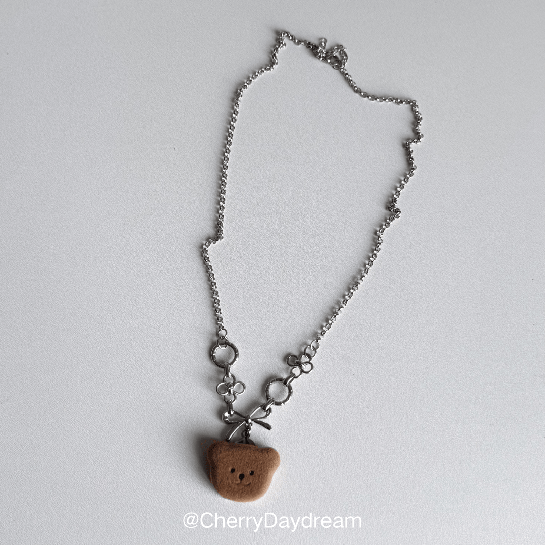 Teddy Bear Bow Flower Charm Necklace