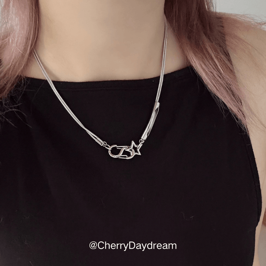 Silver Curved Bar Star Clasp Necklace
