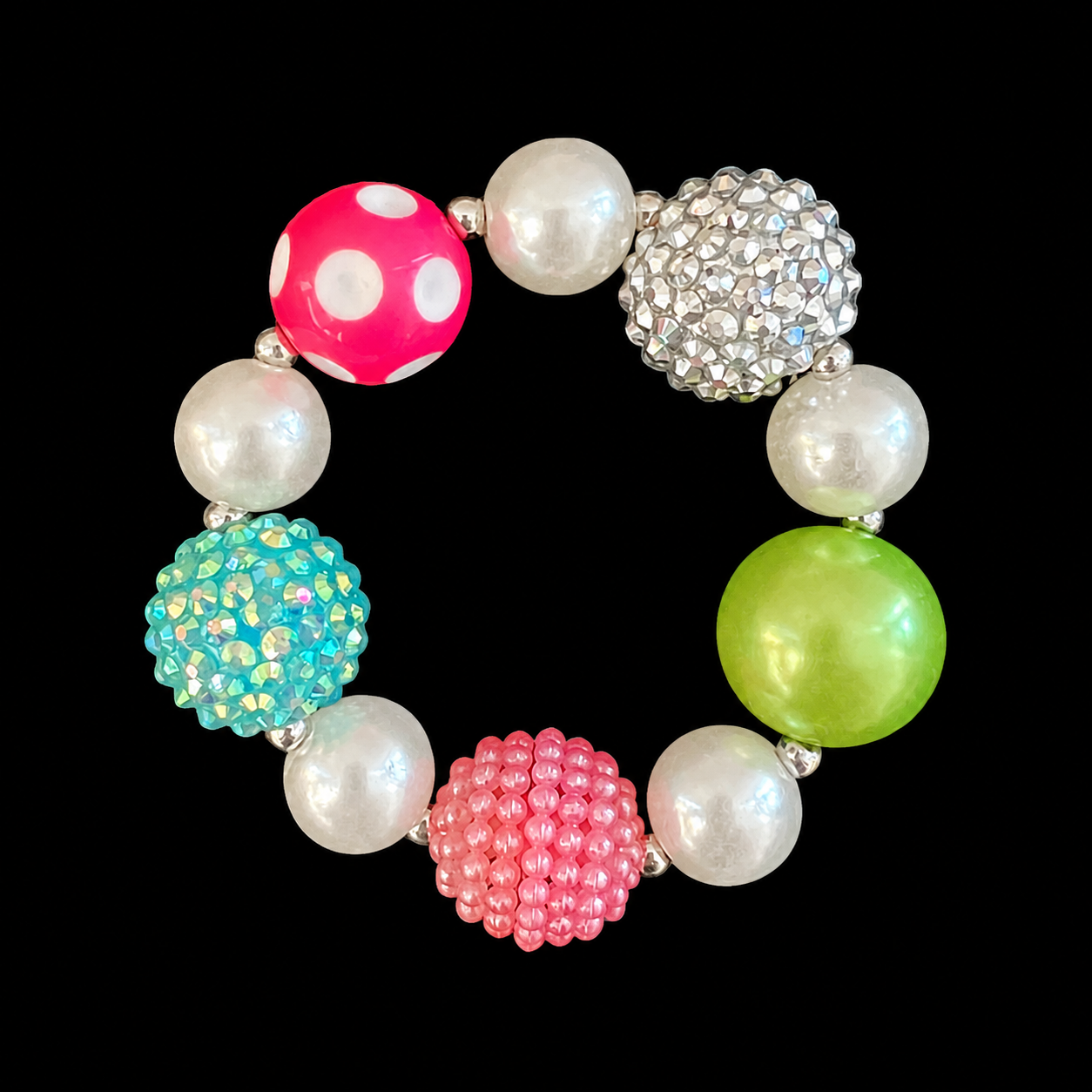 Colorful Pearl Beaded Bracelet — Y2K Kawaii Crystal Charm Statement Bracelet