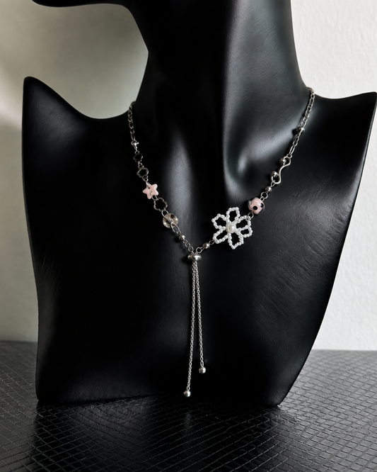 Flower Charm Necklace — Y2K Silver Floral Statement Necklace