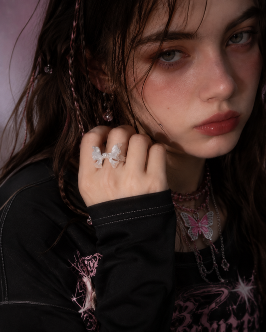 Dreamy Butterfly Ring — Pearl Detail Silver Alloy Ring