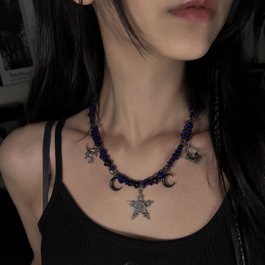 Midnight Star Charm Layered Necklace – Y2K Gothic Vintage Style Alloy Necklace