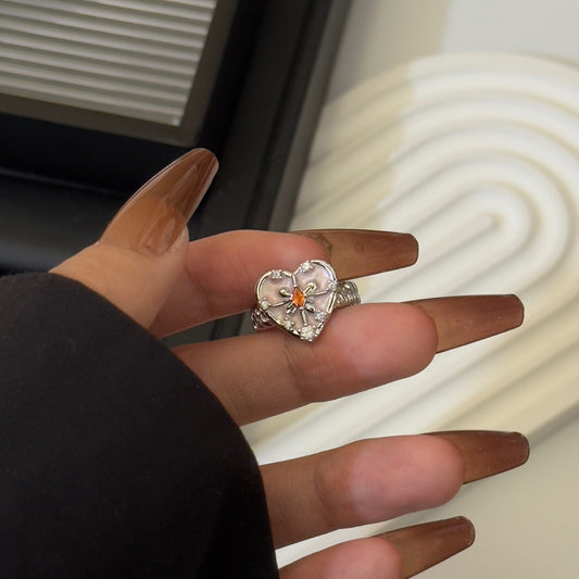 Dreamy Pink Heart Crystal Ring – Y2K Fairycore Romantic Jewelry