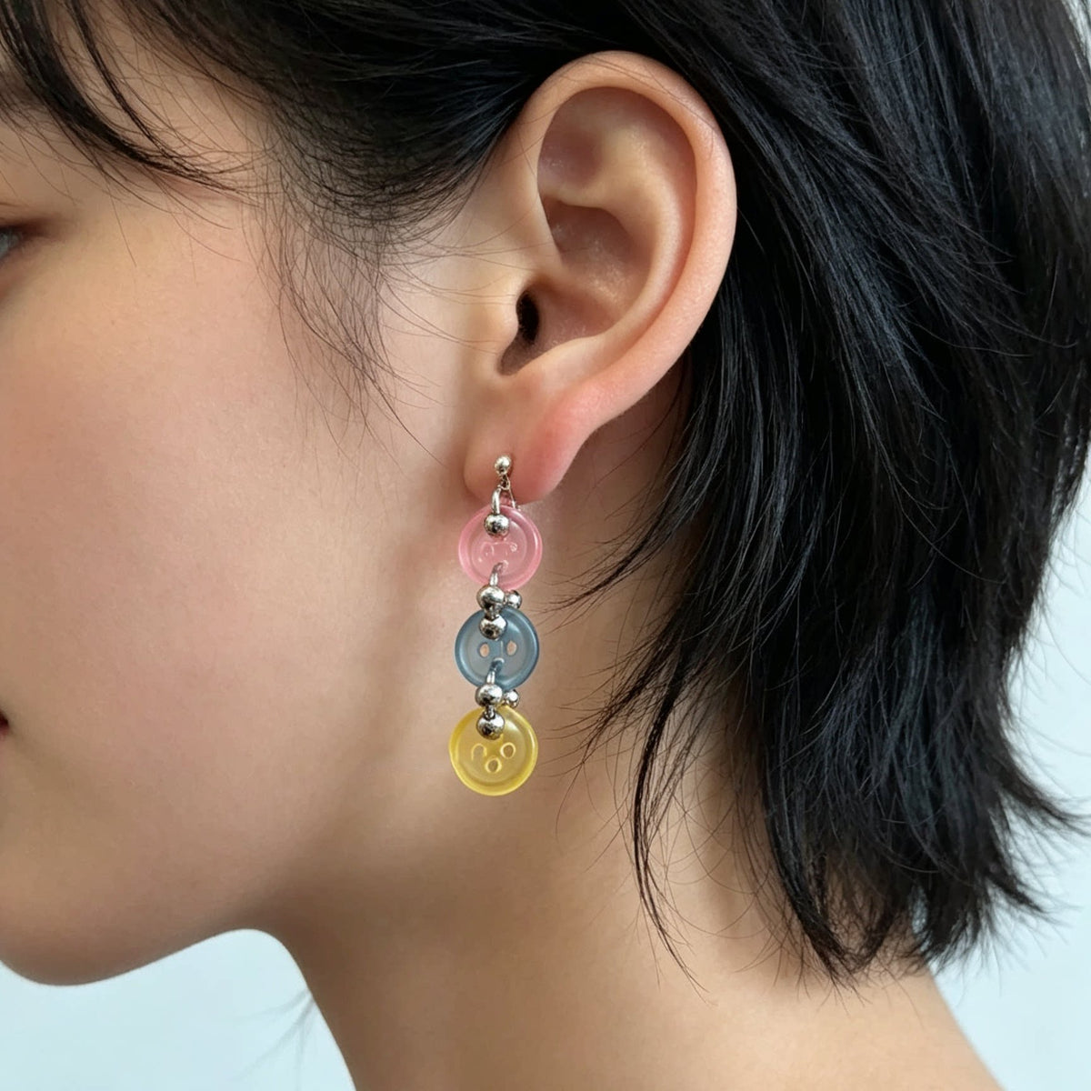 Colorful Button Drop Earrings — Y2K Kawaii Retro Statement Earrings