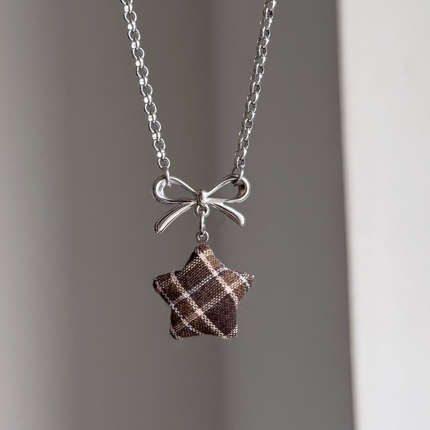 Star Bow Necklace — Y2K Fairycore Fabric Charm Necklace
