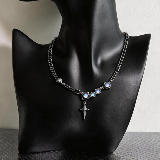 Starlight Crystal Necklace | Silver Y2K Celestial Pendant Jewelry