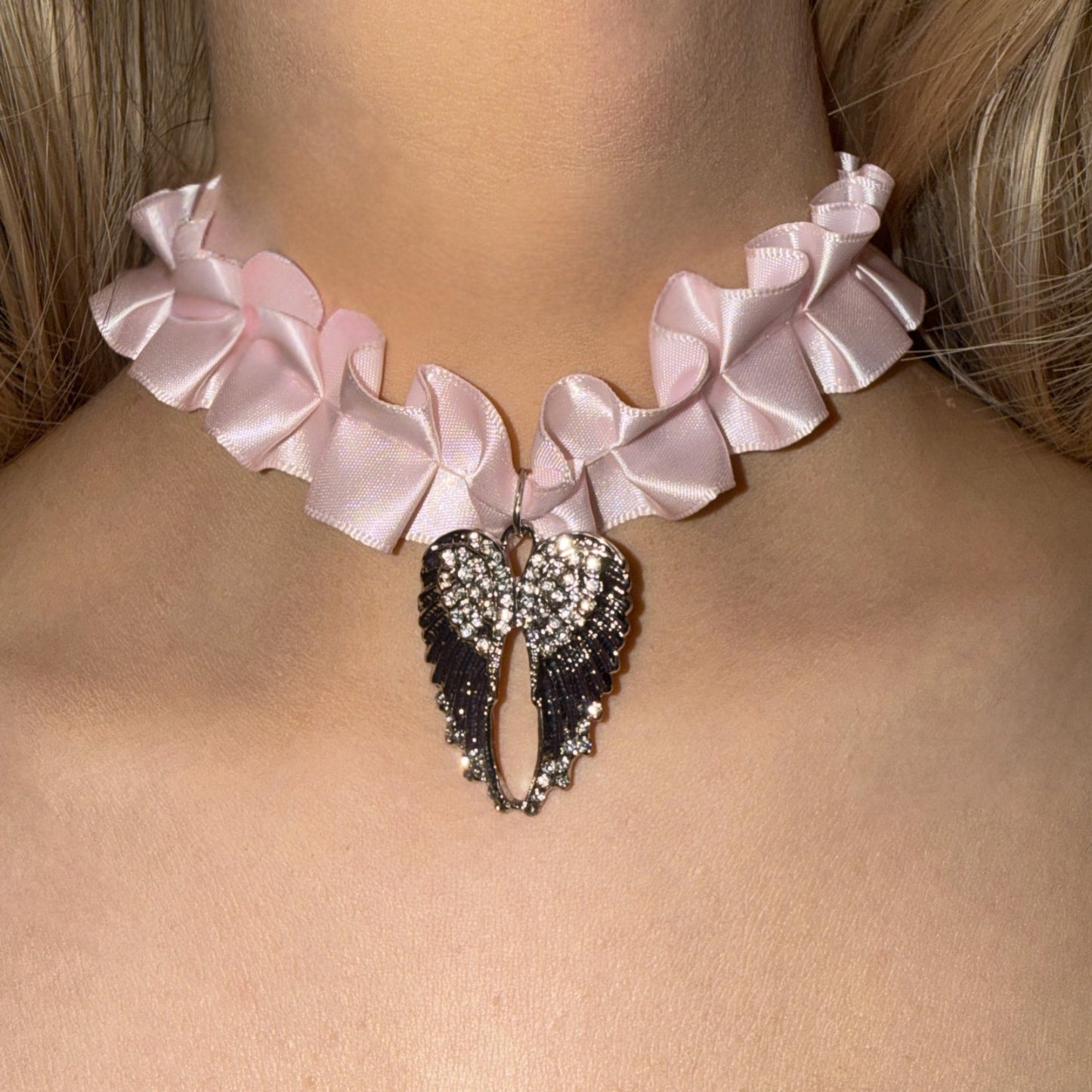 Angel Wing Ribbon Choker — Y2K Coquette Fairycore Necklace