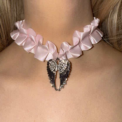 Angel Wing Ribbon Choker — Y2K Coquette Fairycore Necklace
