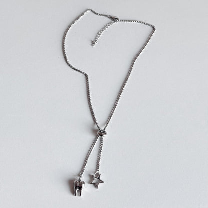 Silver Star Tooth Pendant Necklace — Y2K Gothic Minimalist Jewelry