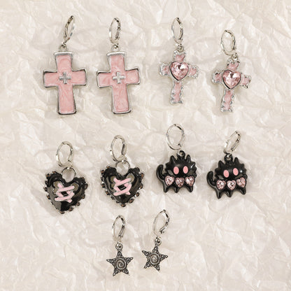 Dream Cross Earrings – Y2K Pink Glitter Statement Earrings