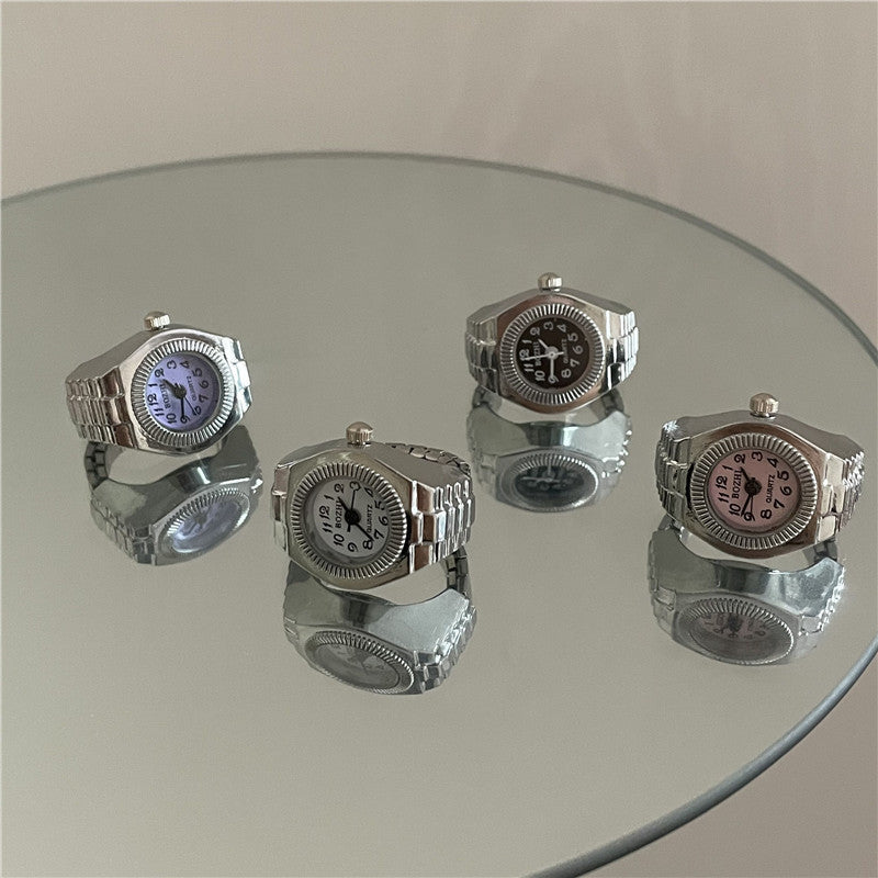 Mini Finger Watch Ring | Adjustable Retro Dial Alloy Jewelry for Women