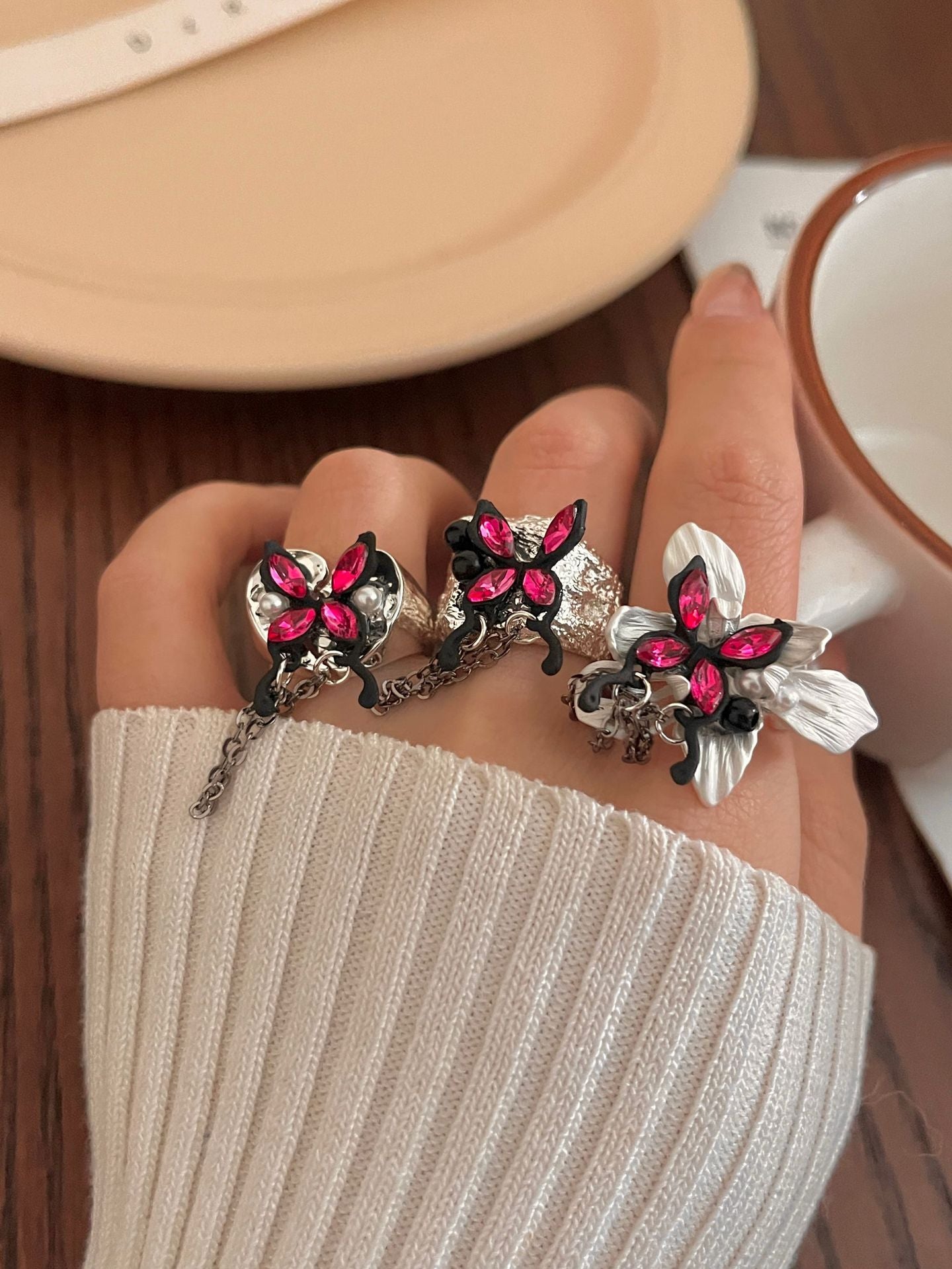 Butterfly Crystal Ring — Y2K Fairycore Gothic Statement Ring