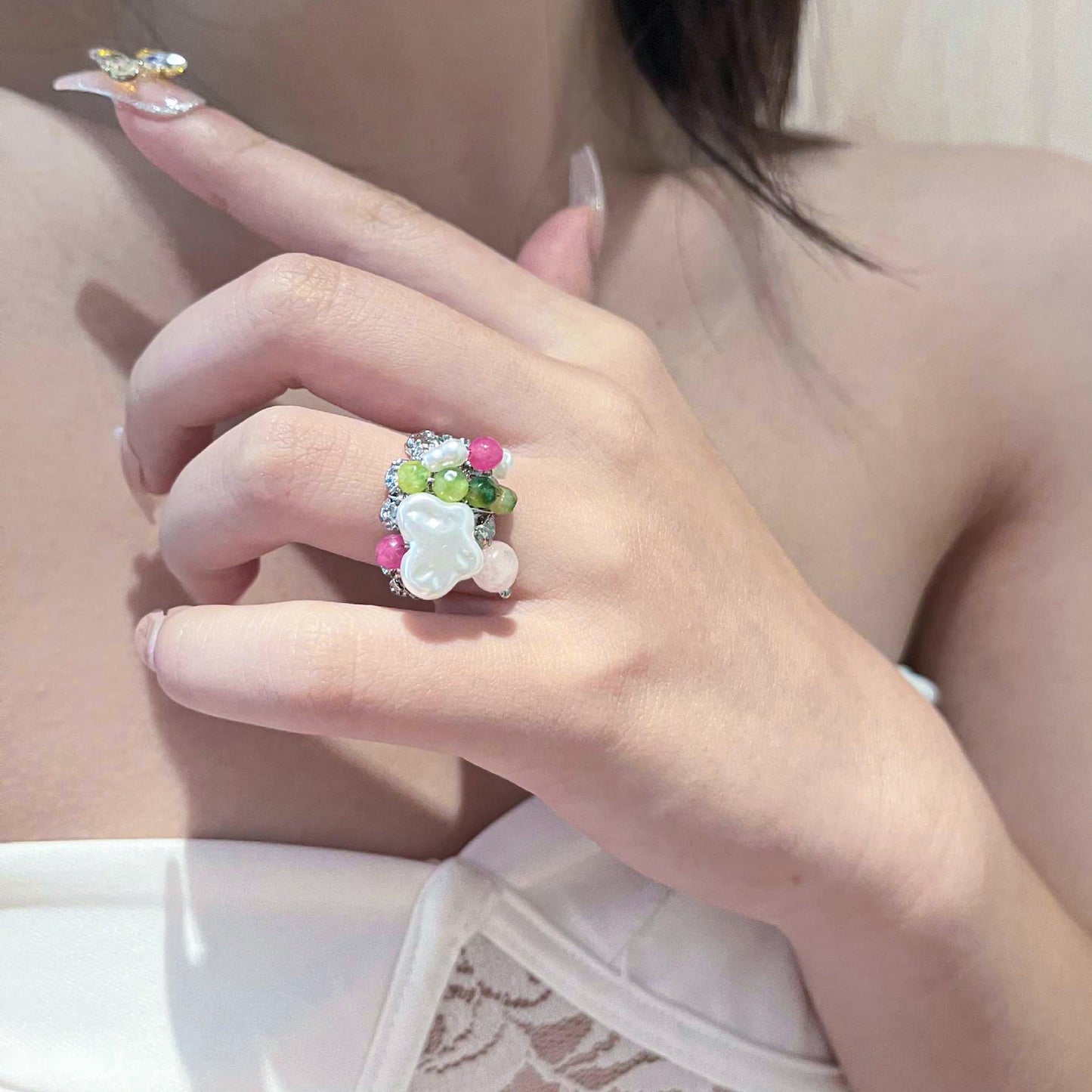 Colorful Charm Ring — Y2K Fairycore Beaded Statement Ring