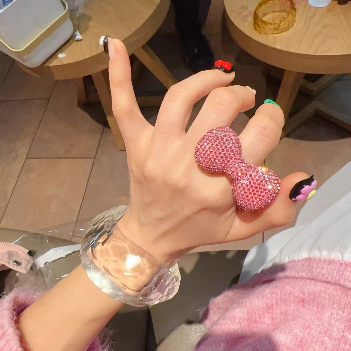 Pink Crystal Bow Ring — Y2K Sparkle Statement Ring