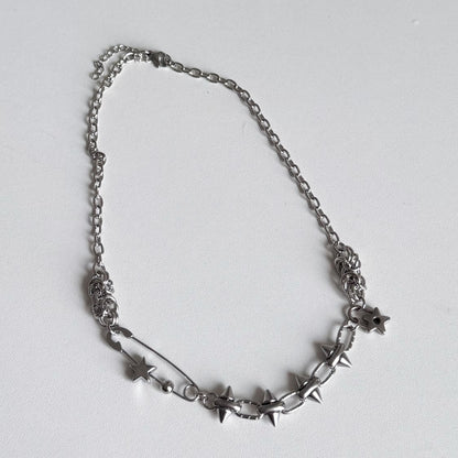 Silver Spike Star Chain Necklace — Y2K Gothic Punk Jewelry