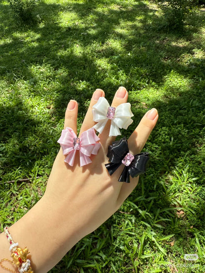 Bow Square Crystal Ring — Y2K Coquette 3D Printed Statement Ring