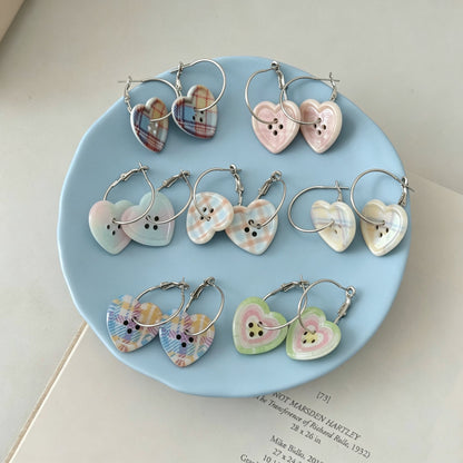 Heart Button Hoop Earrings — Y2K Kawaii Coquette Statement Earrings