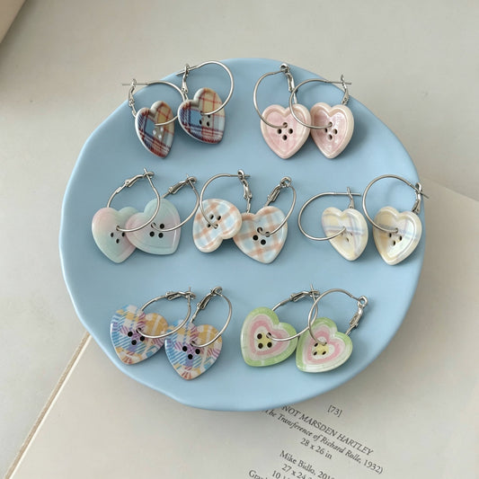 Heart Button Hoop Earrings — Y2K Kawaii Coquette Statement Earrings