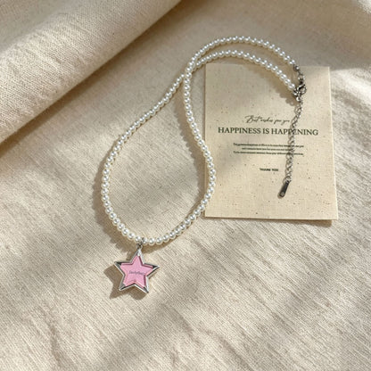 Lucky Star Pearl Necklace — Y2K Coquette Charm Necklace