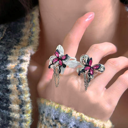 Butterfly Crystal Ring — Y2K Fairycore Gothic Statement Ring