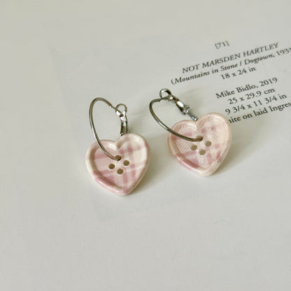 Heart Button Hoop Earrings — Y2K Kawaii Coquette Statement Earrings