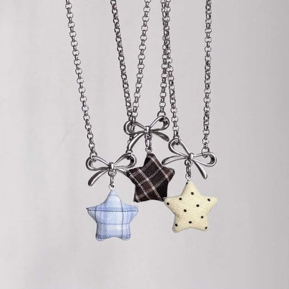 Star Bow Necklace — Y2K Fairycore Fabric Charm Necklace